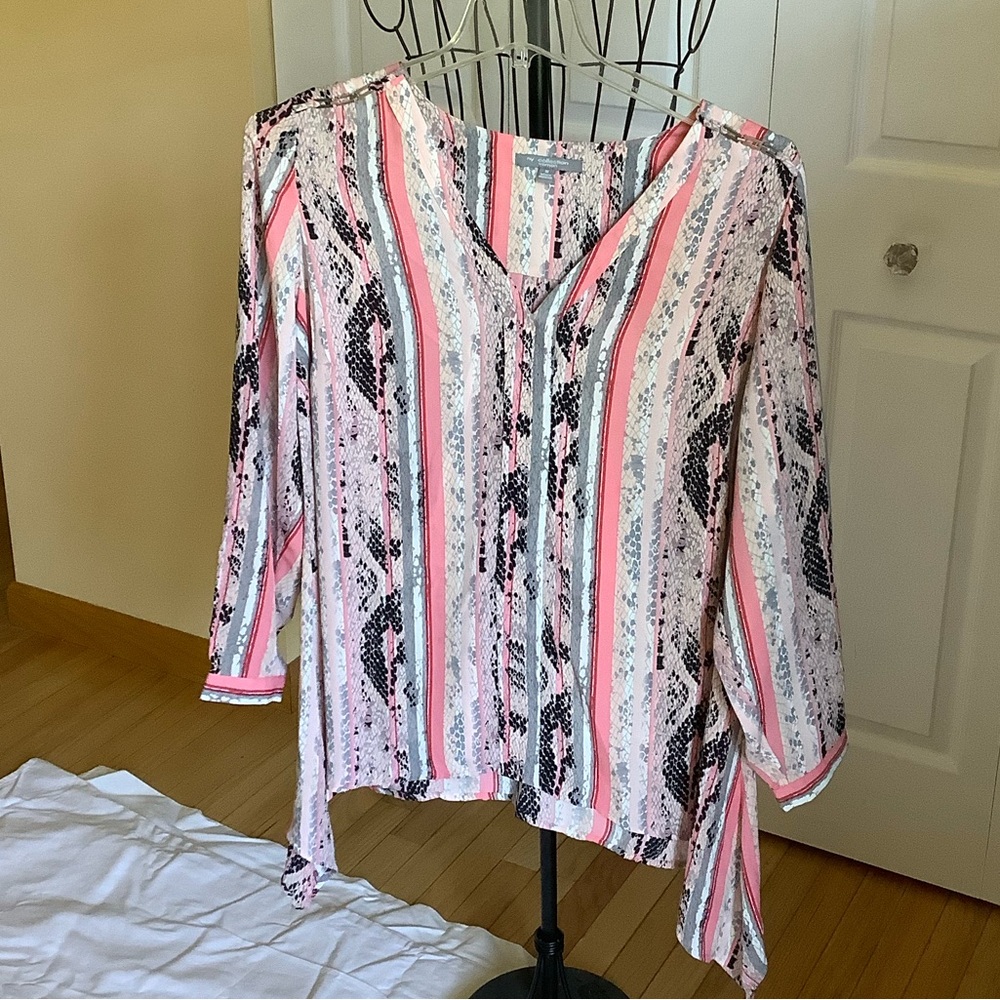 NY Collection Pink Black and White Striped Blouse